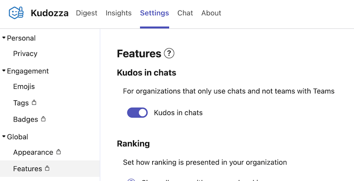 Engable or disable kudos in chats
